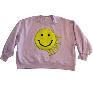 JUDITH MARCH Happy Smiley Face Pink Oversized Sweatshirt Medium